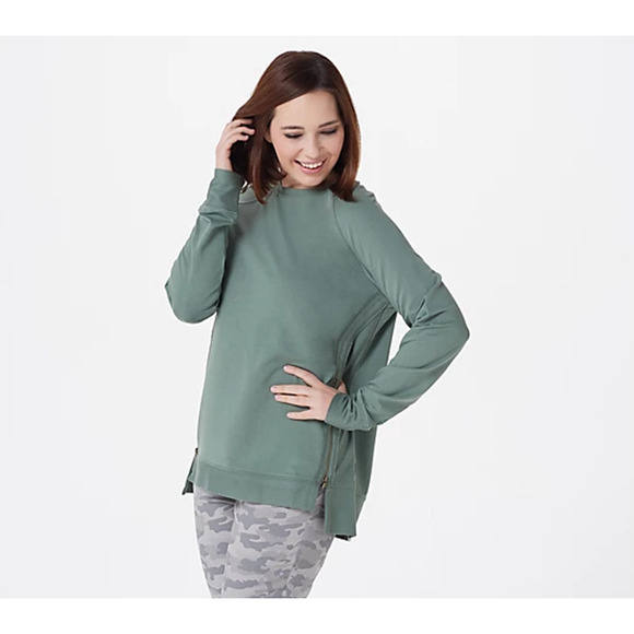 Zuda Womens Sweatshirt Size Large‎ Green Knit Long Sleeves Tunic Pullover - Picture 1 of 11